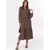 image:imageANRABESS Womens Long Sleeve Maxi Dresses 2026 Spring Casual V Neck Flowy Tiered Boho Modest Vacation Dress with PocketsBrown