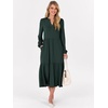 image:imageANRABESS Womens Long Sleeve Maxi Dresses 2026 Spring Casual V Neck Flowy Tiered Boho Modest Vacation Dress with PocketsDark Green