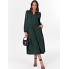 image:imageANRABESS Womens Long Sleeve Maxi Dresses 2026 Spring Casual V Neck Flowy Tiered Boho Modest Vacation Dress with PocketsDark Green