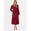 image:imageANRABESS Womens Long Sleeve Maxi Dresses 2026 Spring Casual V Neck Flowy Tiered Boho Modest Vacation Dress with PocketsDeep Red