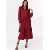 image:imageANRABESS Womens Long Sleeve Maxi Dresses 2026 Spring Casual V Neck Flowy Tiered Boho Modest Vacation Dress with PocketsDeep Red