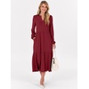 image:imageANRABESS Womens Long Sleeve Maxi Dresses 2026 Spring Casual V Neck Flowy Tiered Boho Modest Vacation Dress with PocketsDeep Red