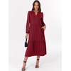 image:imageANRABESS Womens Long Sleeve Maxi Dresses 2026 Spring Casual V Neck Flowy Tiered Boho Modest Vacation Dress with PocketsDeep Red