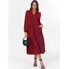 image:imageANRABESS Womens Long Sleeve Maxi Dresses 2026 Spring Casual V Neck Flowy Tiered Boho Modest Vacation Dress with PocketsDeep Red