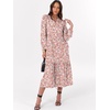 image:imageANRABESS Womens Long Sleeve Maxi Dresses 2026 Spring Casual V Neck Flowy Tiered Boho Modest Vacation Dress with PocketsFloral Pink