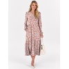 image:imageANRABESS Womens Long Sleeve Maxi Dresses 2026 Spring Casual V Neck Flowy Tiered Boho Modest Vacation Dress with PocketsFloral Pink