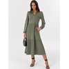 image:imageANRABESS Womens Long Sleeve Maxi Dresses 2026 Spring Casual V Neck Flowy Tiered Boho Modest Vacation Dress with PocketsOlive Green