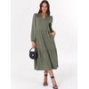 image:imageANRABESS Womens Long Sleeve Maxi Dresses 2026 Spring Casual V Neck Flowy Tiered Boho Modest Vacation Dress with PocketsOlive Green