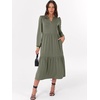image:imageANRABESS Womens Long Sleeve Maxi Dresses 2026 Spring Casual V Neck Flowy Tiered Boho Modest Vacation Dress with PocketsOlive Green