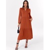 image:imageANRABESS Womens Long Sleeve Maxi Dresses 2026 Spring Casual V Neck Flowy Tiered Boho Modest Vacation Dress with PocketsRust Red