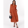 image:imageANRABESS Womens Long Sleeve Maxi Dresses 2026 Spring Casual V Neck Flowy Tiered Boho Modest Vacation Dress with PocketsRust Red