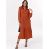 image:imageANRABESS Womens Long Sleeve Maxi Dresses 2026 Spring Casual V Neck Flowy Tiered Boho Modest Vacation Dress with PocketsRust Red