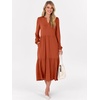 image:imageANRABESS Womens Long Sleeve Maxi Dresses 2026 Spring Casual V Neck Flowy Tiered Boho Modest Vacation Dress with PocketsRust Red