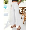 image:imageANRABESS Womens Palazzo PantsWide Leg Cropped Elastic High WaistedFlowy Lightweight AirySummer Casual for Beach VacationWhite