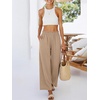 image:imageANRABESS Womens Palazzo PantsWide Leg Cropped Elastic High WaistedFlowy Lightweight AirySummer Casual for Beach VacationYellow Khaki