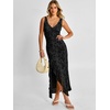 image:imageANRABESS Womens Sexy V Neck Sleeveless Wedding Guest Dresses Spring Mesh Bodycon High Slit Ruffle Hem Cocktail Maxi DressBlack