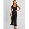 image:imageANRABESS Womens Sexy V Neck Sleeveless Wedding Guest Dresses Spring Mesh Bodycon High Slit Ruffle Hem Cocktail Maxi DressBlack