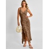 image:imageANRABESS Womens Sexy V Neck Sleeveless Wedding Guest Dresses Spring Mesh Bodycon High Slit Ruffle Hem Cocktail Maxi DressCoffee