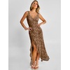 image:imageANRABESS Womens Sexy V Neck Sleeveless Wedding Guest Dresses Spring Mesh Bodycon High Slit Ruffle Hem Cocktail Maxi DressCoffee