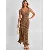 image:imageANRABESS Womens Sexy V Neck Sleeveless Wedding Guest Dresses Spring Mesh Bodycon High Slit Ruffle Hem Cocktail Maxi DressCoffee