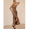 image:imageANRABESS Womens Sexy V Neck Sleeveless Wedding Guest Dresses Spring Mesh Bodycon High Slit Ruffle Hem Cocktail Maxi DressCoffee