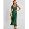 image:imageANRABESS Womens Sexy V Neck Sleeveless Wedding Guest Dresses Spring Mesh Bodycon High Slit Ruffle Hem Cocktail Maxi DressDeep Green