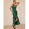 image:imageANRABESS Womens Sexy V Neck Sleeveless Wedding Guest Dresses Spring Mesh Bodycon High Slit Ruffle Hem Cocktail Maxi DressDeep Green