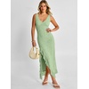 image:imageANRABESS Womens Sexy V Neck Sleeveless Wedding Guest Dresses Spring Mesh Bodycon High Slit Ruffle Hem Cocktail Maxi DressLight Green