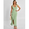 image:imageANRABESS Womens Sexy V Neck Sleeveless Wedding Guest Dresses Spring Mesh Bodycon High Slit Ruffle Hem Cocktail Maxi DressLight Green