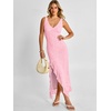 image:imageANRABESS Womens Sexy V Neck Sleeveless Wedding Guest Dresses Spring Mesh Bodycon High Slit Ruffle Hem Cocktail Maxi DressLight Pink