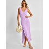 image:imageANRABESS Womens Sexy V Neck Sleeveless Wedding Guest Dresses Spring Mesh Bodycon High Slit Ruffle Hem Cocktail Maxi DressLight Purple