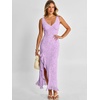 image:imageANRABESS Womens Sexy V Neck Sleeveless Wedding Guest Dresses Spring Mesh Bodycon High Slit Ruffle Hem Cocktail Maxi DressLight Purple