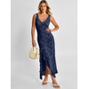image:imageANRABESS Womens Sexy V Neck Sleeveless Wedding Guest Dresses Spring Mesh Bodycon High Slit Ruffle Hem Cocktail Maxi DressNavy Blue