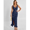 image:imageANRABESS Womens Sexy V Neck Sleeveless Wedding Guest Dresses Spring Mesh Bodycon High Slit Ruffle Hem Cocktail Maxi DressNavy Blue