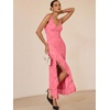 image:imageANRABESS Womens Sexy V Neck Sleeveless Wedding Guest Dresses Spring Mesh Bodycon High Slit Ruffle Hem Cocktail Maxi DressPink