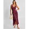 image:imageANRABESS Womens Sexy V Neck Sleeveless Wedding Guest Dresses Spring Mesh Bodycon High Slit Ruffle Hem Cocktail Maxi DressWined