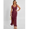 image:imageANRABESS Womens Sexy V Neck Sleeveless Wedding Guest Dresses Spring Mesh Bodycon High Slit Ruffle Hem Cocktail Maxi DressWined