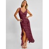 image:imageANRABESS Womens Sexy V Neck Sleeveless Wedding Guest Dresses Spring Mesh Bodycon High Slit Ruffle Hem Cocktail Maxi DressWined