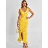 image:imageANRABESS Womens Sexy V Neck Sleeveless Wedding Guest Dresses Spring Mesh Bodycon High Slit Ruffle Hem Cocktail Maxi DressYellow