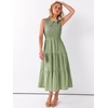 image:imageANRABESS Womens Summer Casual Maxi Dress Sleeveless Crewneck Smocked 2026 Flowy Plaid Tiered Boho A Line Beach Long SundressArmy White Plaid