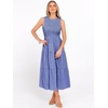 image:imageANRABESS Womens Summer Casual Maxi Dress Sleeveless Crewneck Smocked 2026 Flowy Plaid Tiered Boho A Line Beach Long SundressDarkblue White Plaid