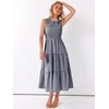 image:imageANRABESS Womens Summer Casual Maxi Dress Sleeveless Crewneck Smocked 2026 Flowy Plaid Tiered Boho A Line Beach Long SundressNavy White Plaid