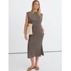image:imageANRABESS Womens Summer Casual Midi Dress Sleeveless Crewneck Loose Split WrinkleFree Beach Travel Vacation Long SundressCoffee Grey