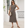 image:imageANRABESS Womens Summer Casual Midi Dress Sleeveless Crewneck Loose Split WrinkleFree Beach Travel Vacation Long SundressCoffee Grey