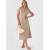 image:imageANRABESS Womens Summer Casual Midi Dresses Short Sleeve Polo V Neck Loose Split WrinkleFree Beach Vacation Tshirt Maxi DressAlmond