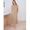 image:imageANRABESS Womens Summer Casual Midi Dresses Short Sleeve Polo V Neck Loose Split WrinkleFree Beach Vacation Tshirt Maxi DressAlmond