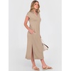 image:imageANRABESS Womens Summer Casual Midi Dresses Short Sleeve Polo V Neck Loose Split WrinkleFree Beach Vacation Tshirt Maxi DressAlmond