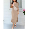 image:imageANRABESS Womens Summer Casual Midi Dresses Short Sleeve Polo V Neck Loose Split WrinkleFree Beach Vacation Tshirt Maxi DressAlmond