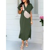 image:imageANRABESS Womens Summer Casual Midi Dresses Short Sleeve Polo V Neck Loose Split WrinkleFree Beach Vacation Tshirt Maxi DressArmy Green
