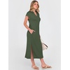 image:imageANRABESS Womens Summer Casual Midi Dresses Short Sleeve Polo V Neck Loose Split WrinkleFree Beach Vacation Tshirt Maxi DressArmy Green